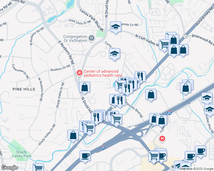 map of restaurants, bars, coffee shops, grocery stores, and more near 1291 Keys Lake Drive Northeast in Atlanta