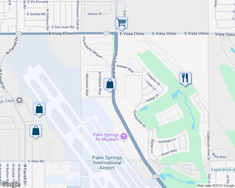 map of restaurants, bars, coffee shops, grocery stores, and more near 3700 East Tachevah Drive in Palm Springs