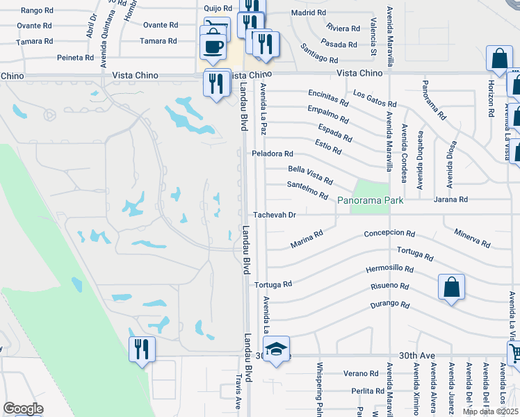 map of restaurants, bars, coffee shops, grocery stores, and more near 28815 Avenida La Paz in Cathedral City