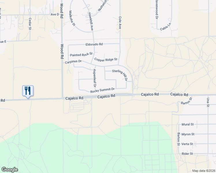 map of restaurants, bars, coffee shops, grocery stores, and more near 19394 Rocky Summit Drive in Perris
