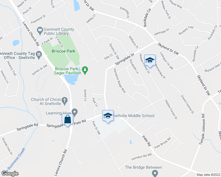 map of restaurants, bars, coffee shops, grocery stores, and more near 2423 Ivy Way in Snellville