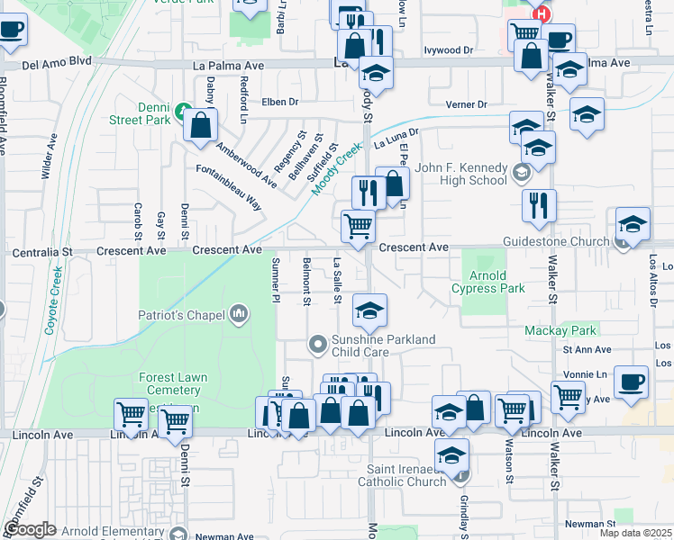 map of restaurants, bars, coffee shops, grocery stores, and more near 8542 La Salle Street in Cypress