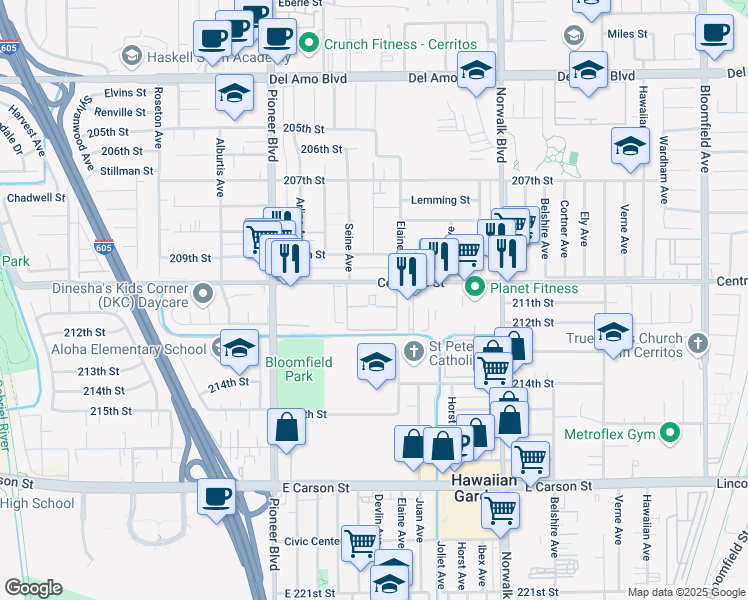 map of restaurants, bars, coffee shops, grocery stores, and more near 11964 Centralia Road in Lakewood