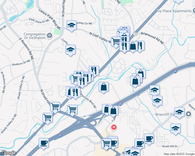 map of restaurants, bars, coffee shops, grocery stores, and more near 3135 Buford Highway Northeast in Atlanta