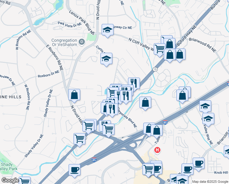 map of restaurants, bars, coffee shops, grocery stores, and more near 1242 Keys Lake Drive Northeast in Atlanta