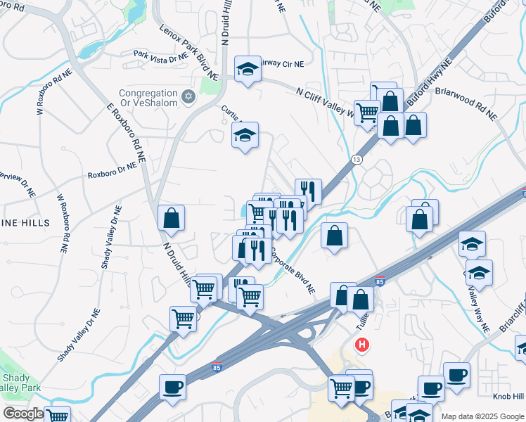 map of restaurants, bars, coffee shops, grocery stores, and more near 1242 Keys Lake Drive Northeast in Atlanta