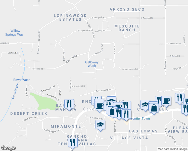map of restaurants, bars, coffee shops, grocery stores, and more near 38828 North Spur Cross Road in Cave Creek