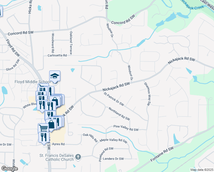 map of restaurants, bars, coffee shops, grocery stores, and more near 440 Nickajack Road Southwest in Mableton