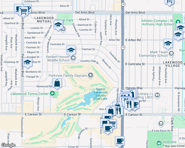 map of restaurants, bars, coffee shops, grocery stores, and more near 4332 Parkview Drive in Lakewood