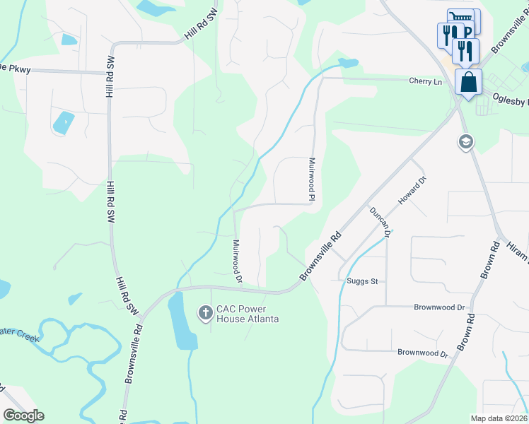 map of restaurants, bars, coffee shops, grocery stores, and more near 5392 Muirwood Place in Powder Springs