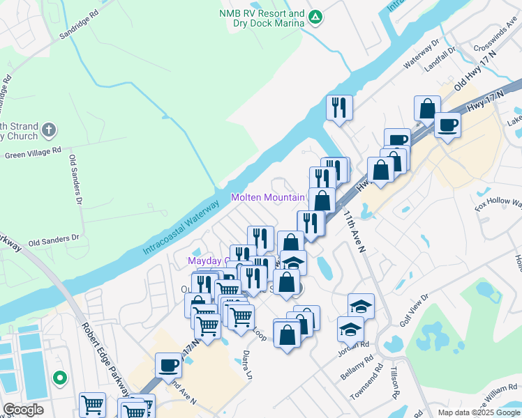 map of restaurants, bars, coffee shops, grocery stores, and more near 1514 Festival Avenue in North Myrtle Beach