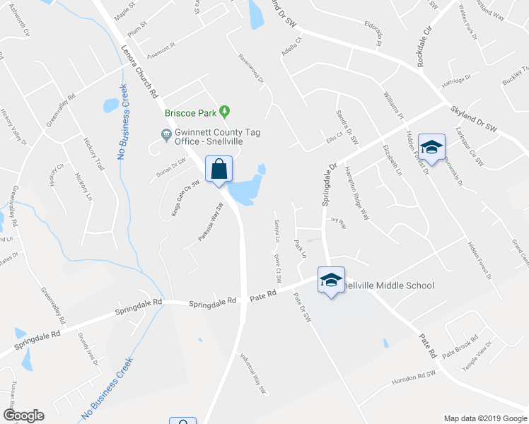 map of restaurants, bars, coffee shops, grocery stores, and more near 3006 Sonya Lane in Snellville