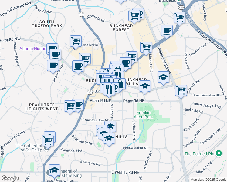 map of restaurants, bars, coffee shops, grocery stores, and more near 306 Buckhead Avenue Northeast in Atlanta