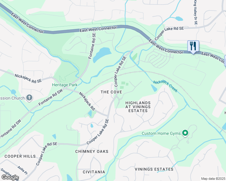 map of restaurants, bars, coffee shops, grocery stores, and more near 4711 Legacy Cove Lane in Mableton