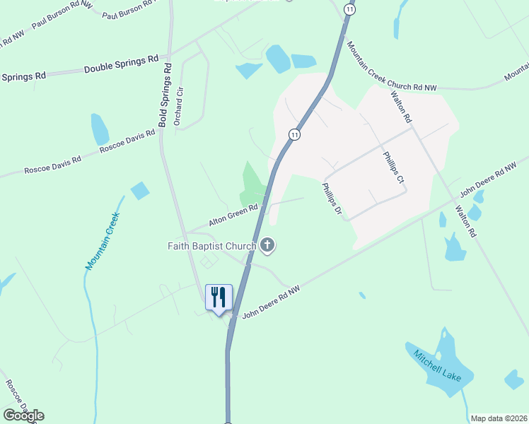 map of restaurants, bars, coffee shops, grocery stores, and more near 1841 Georgia 11 in Monroe