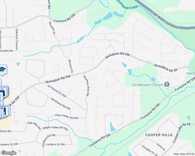 map of restaurants, bars, coffee shops, grocery stores, and more near 197 Dublin Court Southwest in Mableton