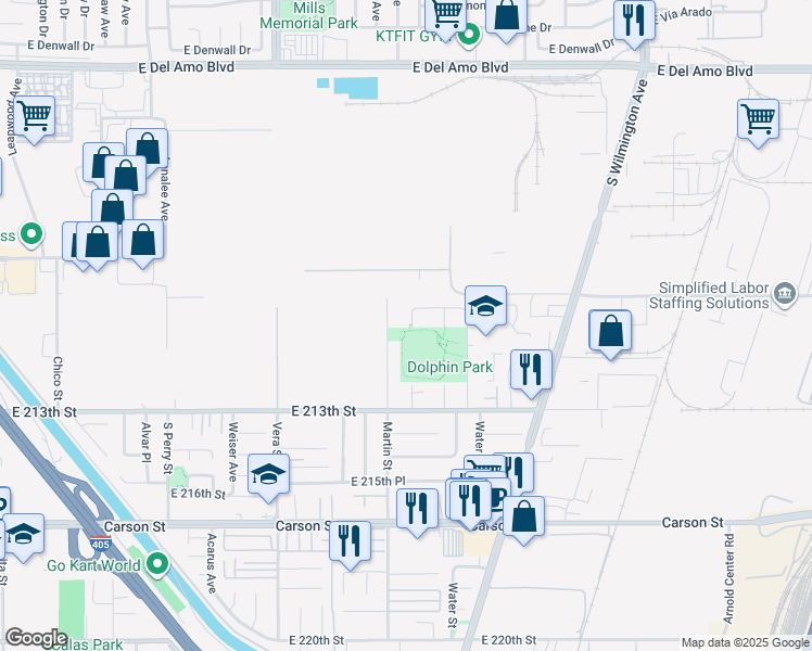 map of restaurants, bars, coffee shops, grocery stores, and more near 21011 Pontine Avenue in Carson