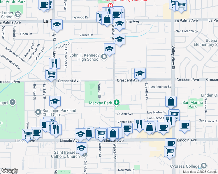 map of restaurants, bars, coffee shops, grocery stores, and more near 5451 Riva Court in Cypress
