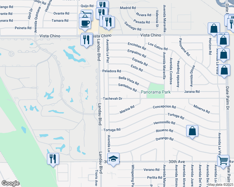 map of restaurants, bars, coffee shops, grocery stores, and more near 68135 Molinos Court in Cathedral City