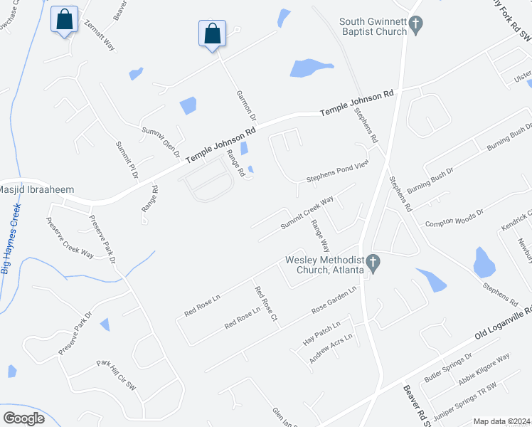 map of restaurants, bars, coffee shops, grocery stores, and more near 3492 Woodruff Ridge Lane Southwest in Loganville