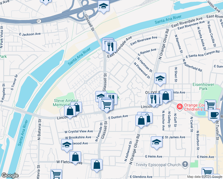 map of restaurants, bars, coffee shops, grocery stores, and more near 242 East Paddle Wheel Circle in Orange