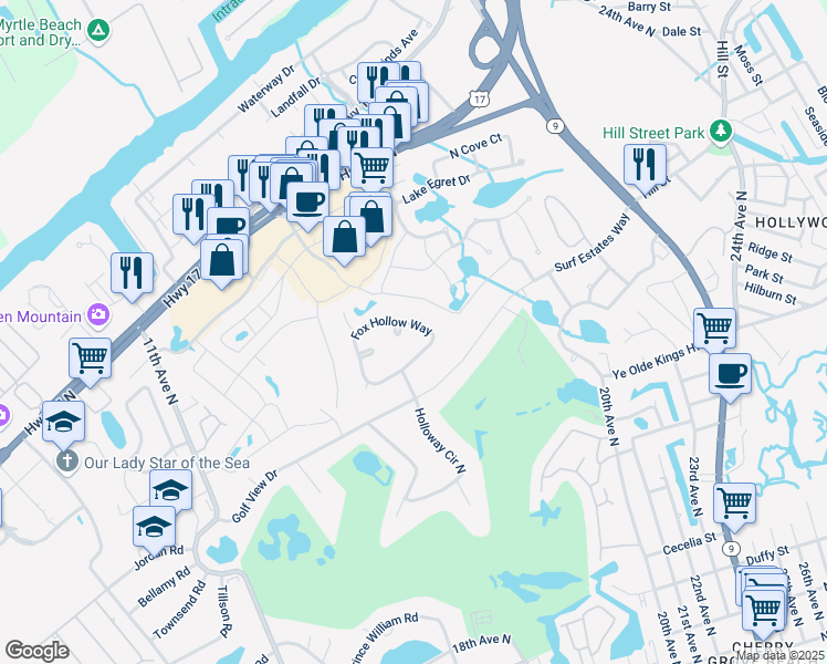 map of restaurants, bars, coffee shops, grocery stores, and more near 1417 Cottesmoor Court in North Myrtle Beach