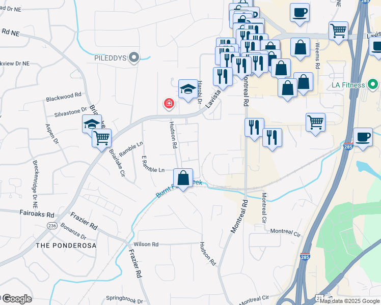 map of restaurants, bars, coffee shops, grocery stores, and more near 1889 Hudson Crossing in Tucker