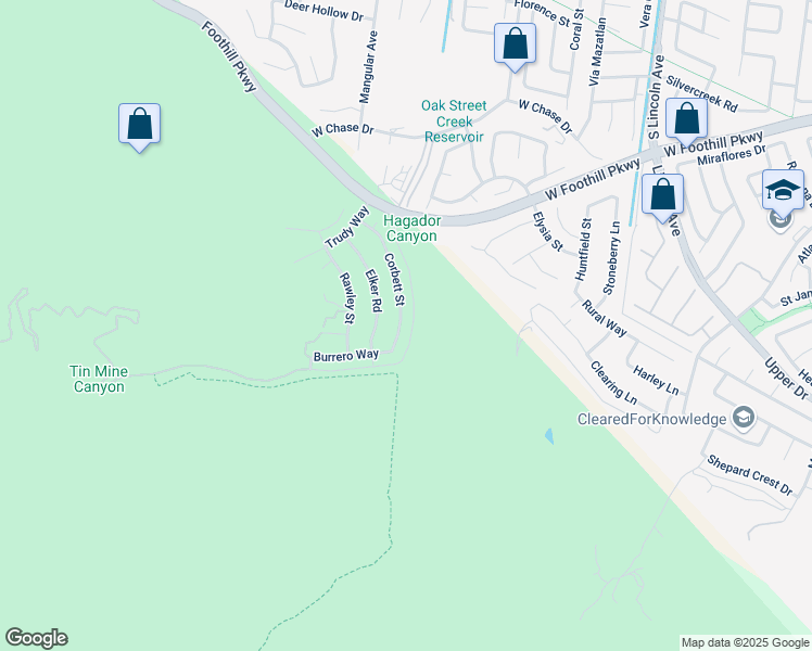 map of restaurants, bars, coffee shops, grocery stores, and more near 3637 Corbett Street in Corona