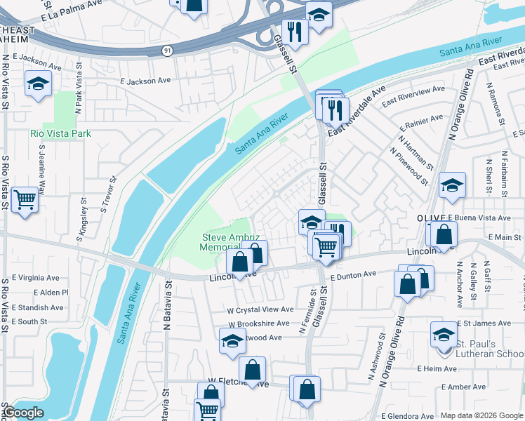 map of restaurants, bars, coffee shops, grocery stores, and more near in Orange