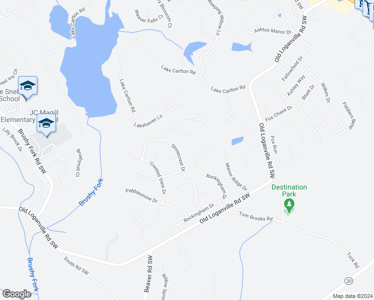 map of restaurants, bars, coffee shops, grocery stores, and more near 505 Rockingham Lane in Loganville