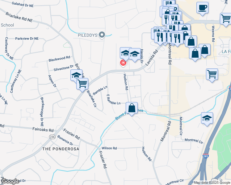 map of restaurants, bars, coffee shops, grocery stores, and more near 3042 Hudson Court in Decatur