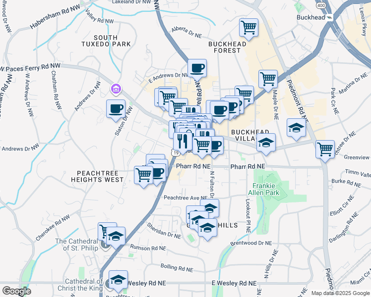 map of restaurants, bars, coffee shops, grocery stores, and more near 120 Buckhead Avenue Northeast in Atlanta