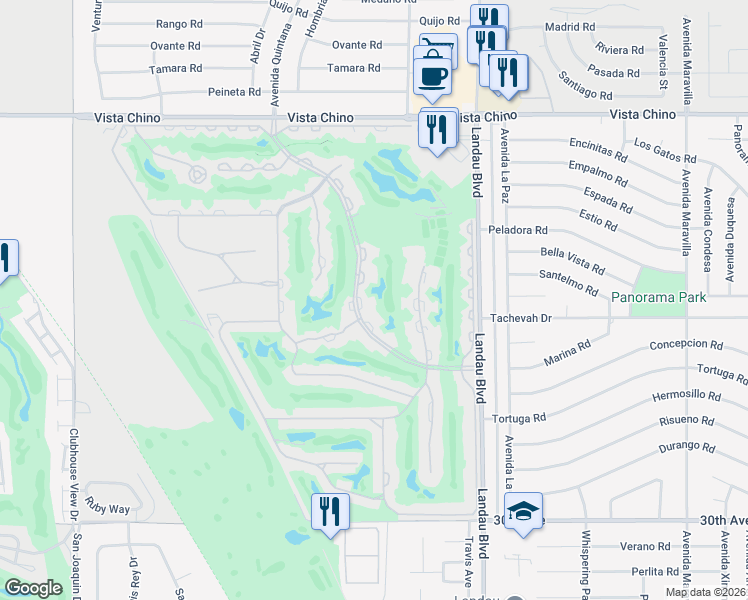 map of restaurants, bars, coffee shops, grocery stores, and more near 28984 Desert Princess Drive in Cathedral City
