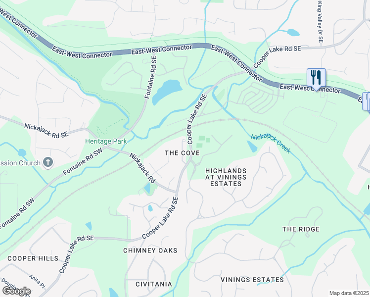 map of restaurants, bars, coffee shops, grocery stores, and more near 4711 Legacy Cove Lane in Mableton