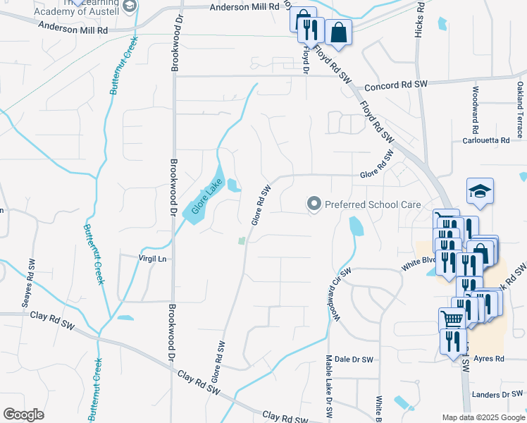 map of restaurants, bars, coffee shops, grocery stores, and more near 1149 Annie Lane in Mableton