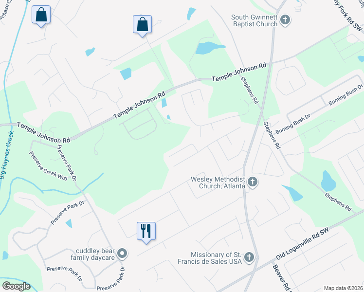 map of restaurants, bars, coffee shops, grocery stores, and more near 3502 Woodruff Ridge Lane Southwest in Loganville