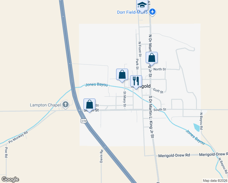map of restaurants, bars, coffee shops, grocery stores, and more near Cashman Street in Merigold