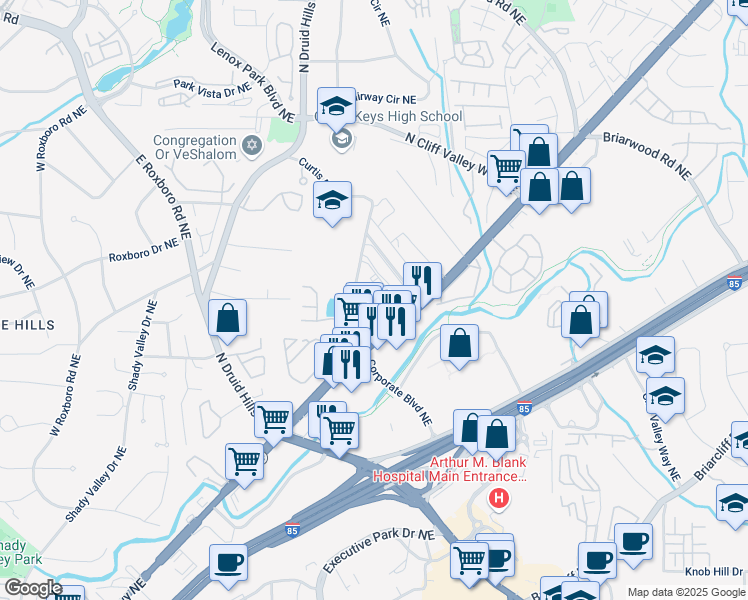 map of restaurants, bars, coffee shops, grocery stores, and more near 1951 Sterling Oaks Circle Northeast in Atlanta