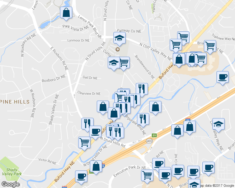 map of restaurants, bars, coffee shops, grocery stores, and more near 1242 Keys Lake Drive Northeast in Atlanta