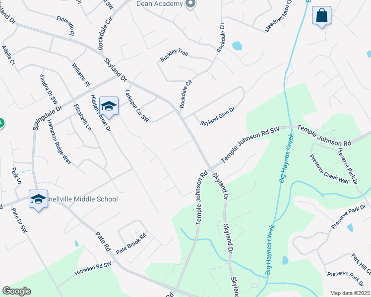 map of restaurants, bars, coffee shops, grocery stores, and more near 2120 Skyland Cove Lane Southwest in Snellville