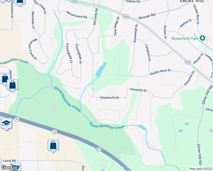 map of restaurants, bars, coffee shops, grocery stores, and more near 1886 Chedworth Court in Stone Mountain