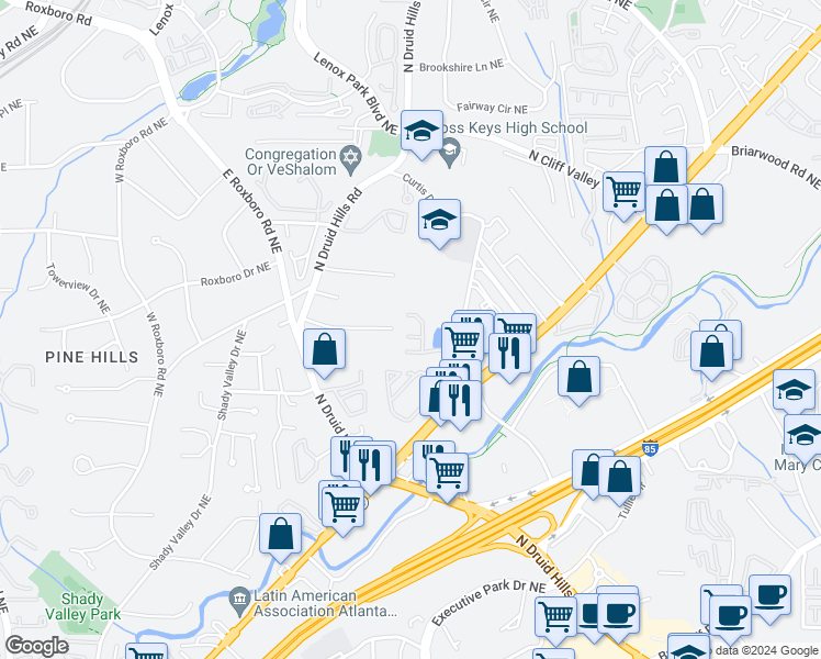 map of restaurants, bars, coffee shops, grocery stores, and more near 1333 Keys Lake Drive Northeast in Atlanta