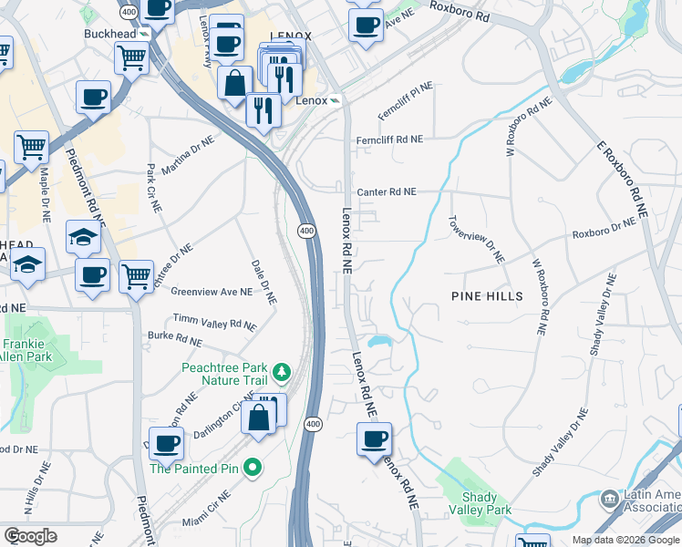 map of restaurants, bars, coffee shops, grocery stores, and more near 3067 Stone Gate Drive in Atlanta
