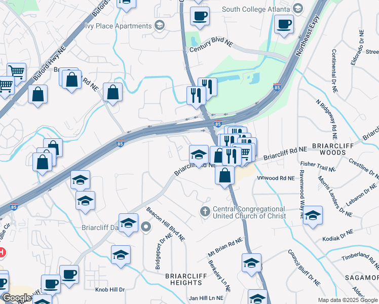 map of restaurants, bars, coffee shops, grocery stores, and more near 1002 Saint Clair Drive Northeast in Atlanta