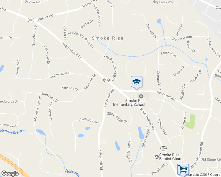 map of restaurants, bars, coffee shops, grocery stores, and more near 5583 Hugh Howell Road in Stone Mountain