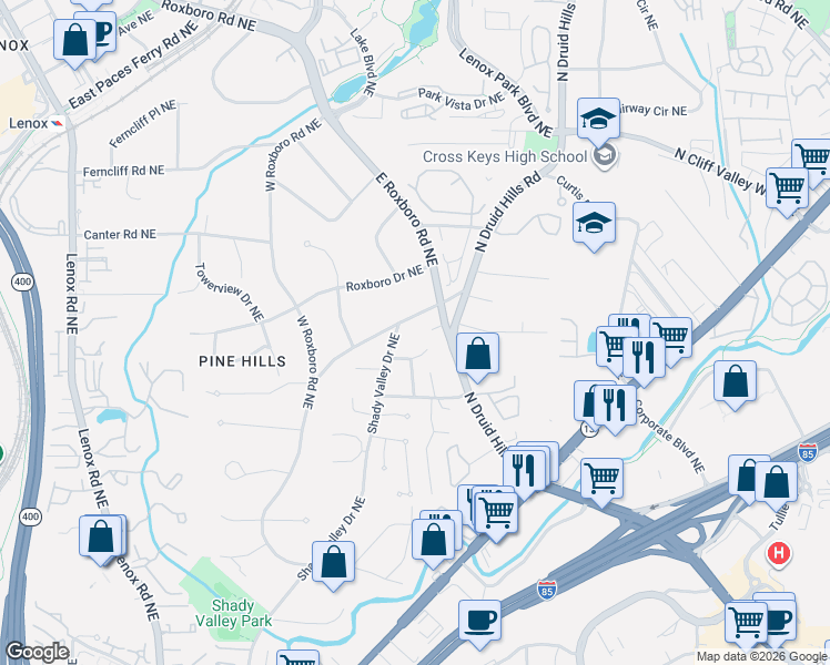 map of restaurants, bars, coffee shops, grocery stores, and more near 1233 Goodwin Road Northeast in Atlanta