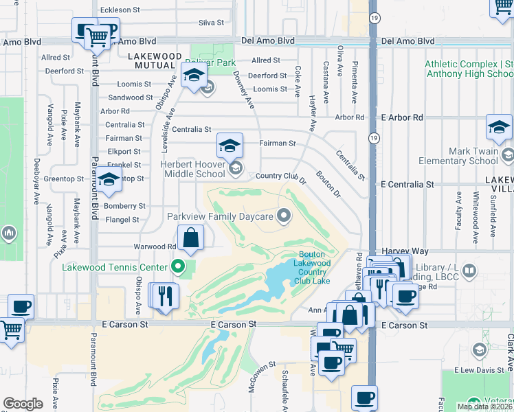 map of restaurants, bars, coffee shops, grocery stores, and more near 3721 Manor Drive in Lakewood