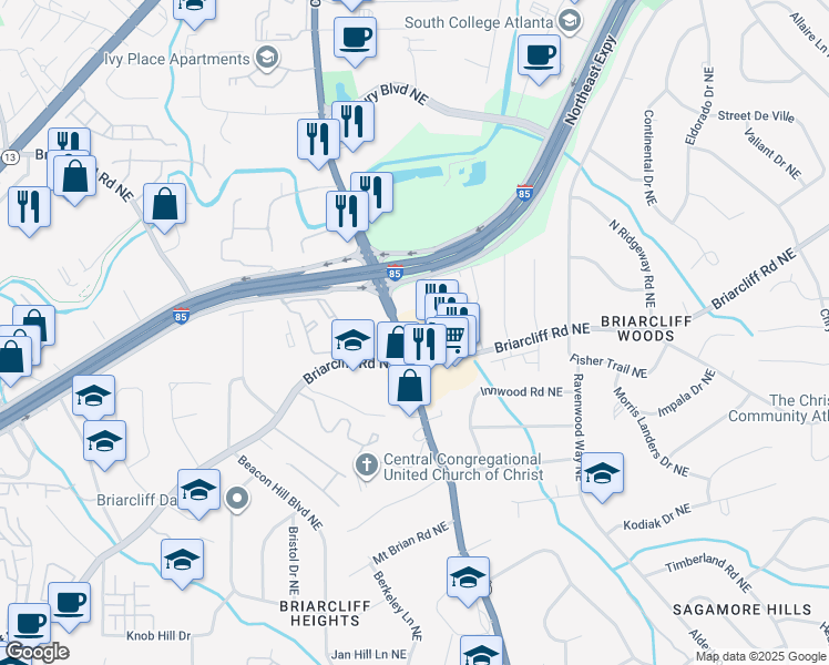 map of restaurants, bars, coffee shops, grocery stores, and more near 2779 Clairmont Road in Atlanta