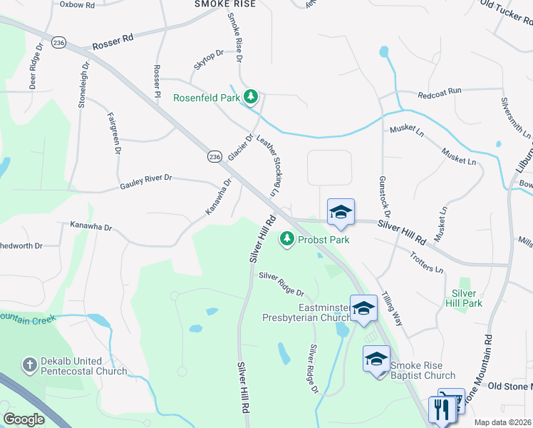 map of restaurants, bars, coffee shops, grocery stores, and more near 5583 Hugh Howell Road in Stone Mountain