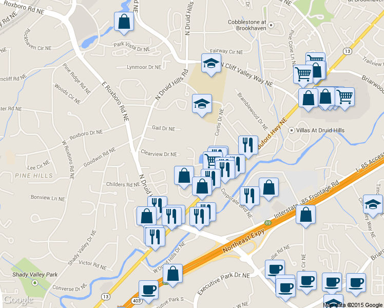 map of restaurants, bars, coffee shops, grocery stores, and more near 1333 Keys Lake Drive Northeast in Atlanta